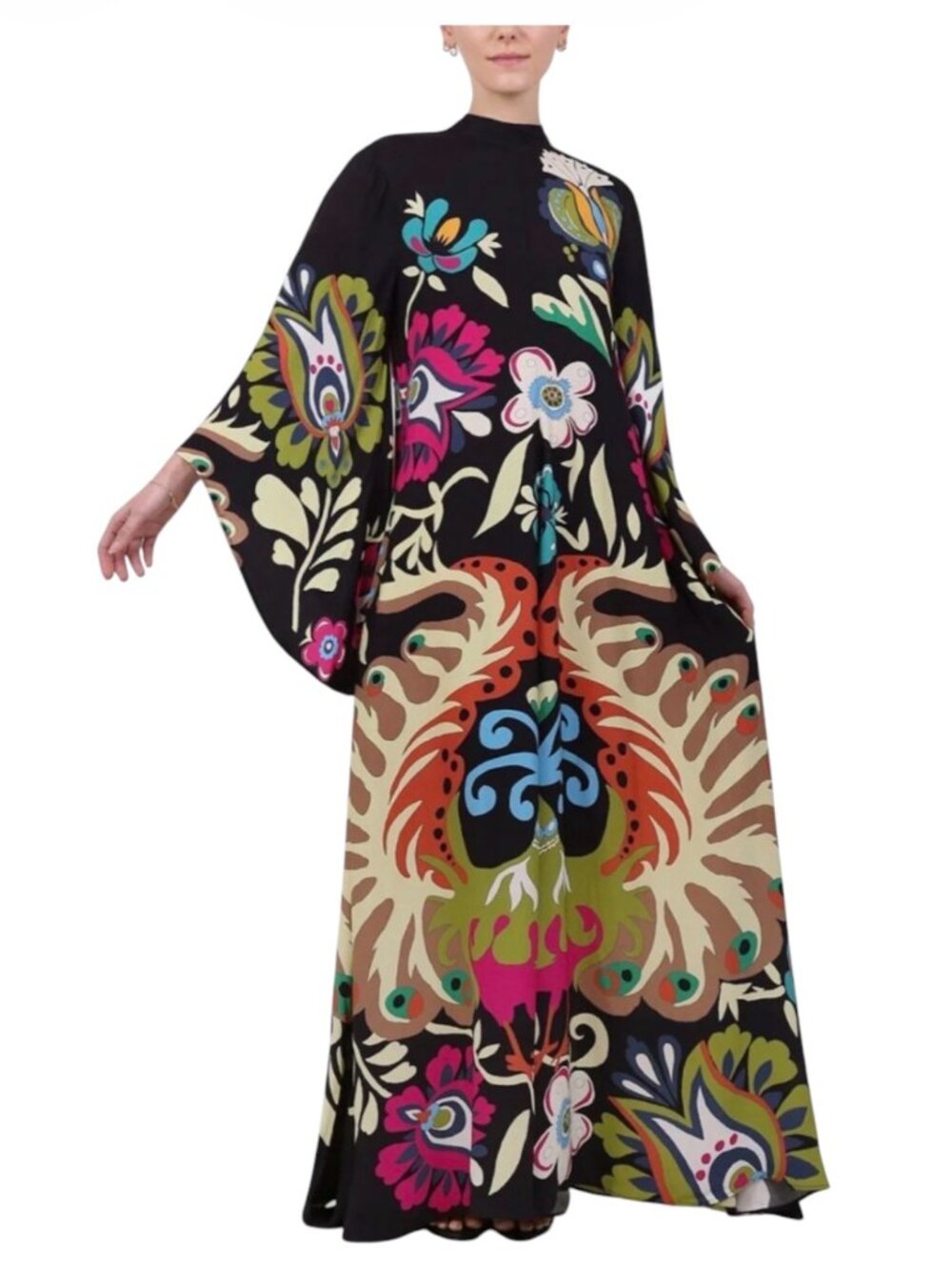 Peacocks XL Long Bell Sleeve Mock Neck Back Tie Maxi Dress NWOT